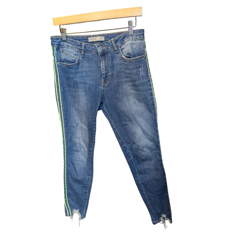 Preppy Zara Basic Jeans Distressed Stacked Ankle Hem Embellished School 8